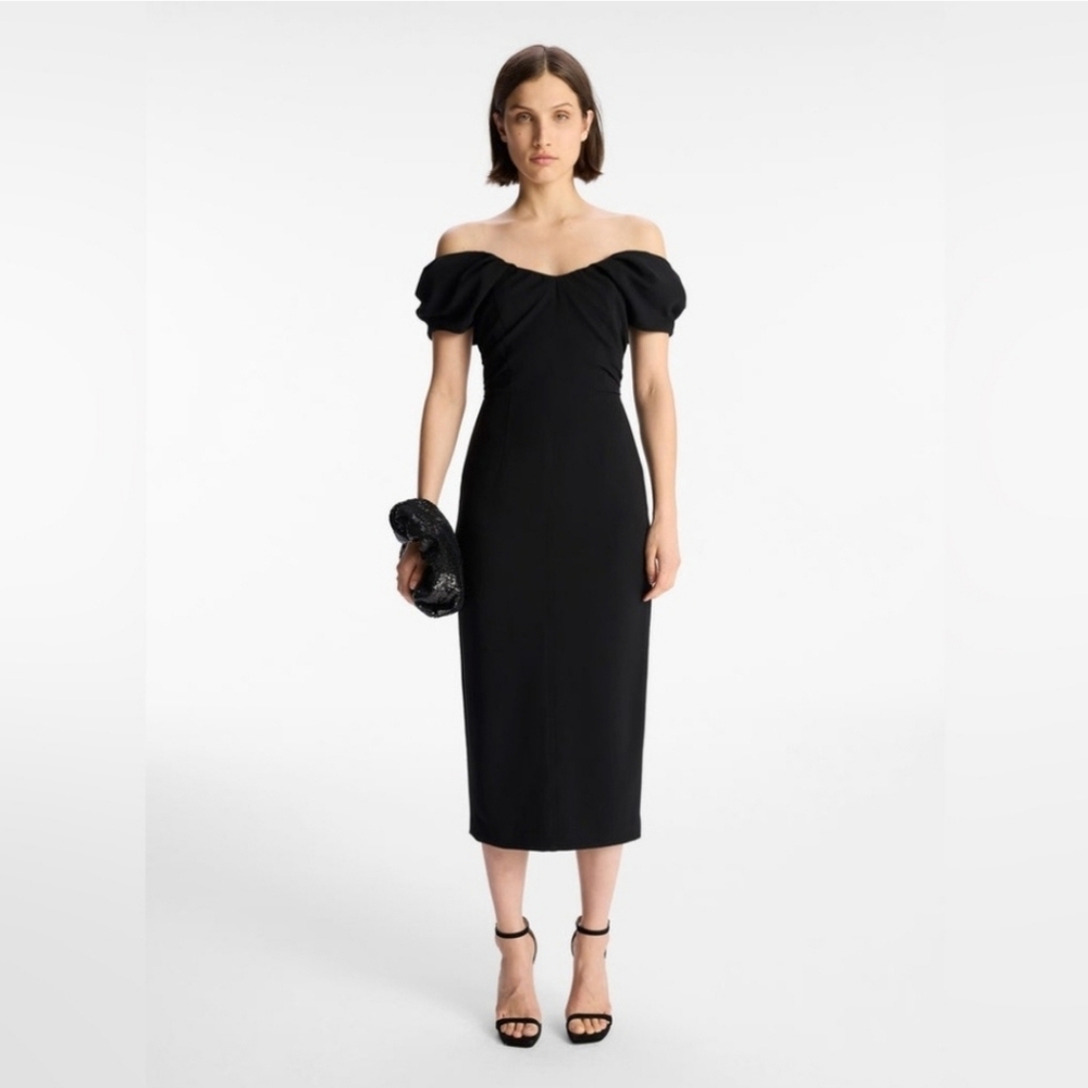 A.L.C. Nora Black Midi Off Shoulder Pencil Dress Size 10